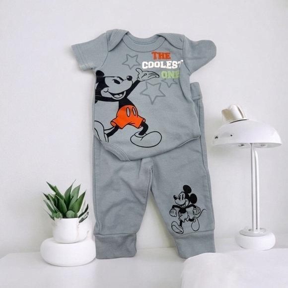 Disney Mickey Mouse Blue Gray Kids Two Piece Set - Picture 1 of 6